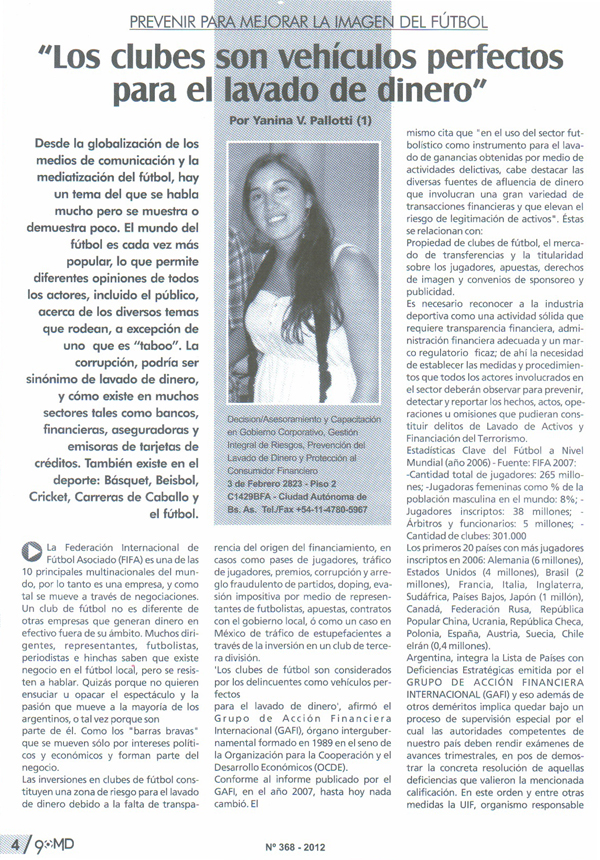 Nota Lavado de Dinero y Fútbol - Revista 90MD - 1