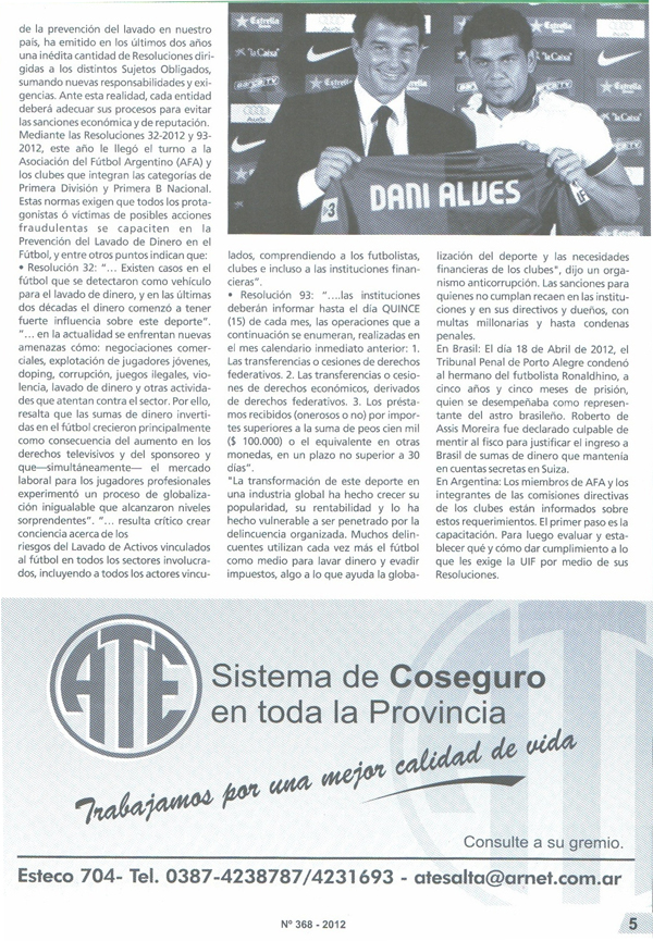 Nota Lavado de Dinero y Fútbol - Revista 90DM - 2